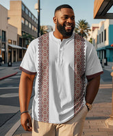 Men's Plus Size Daily Casual Red Pattern Printed Henry Collar Button Short Sleeve T-Shirt